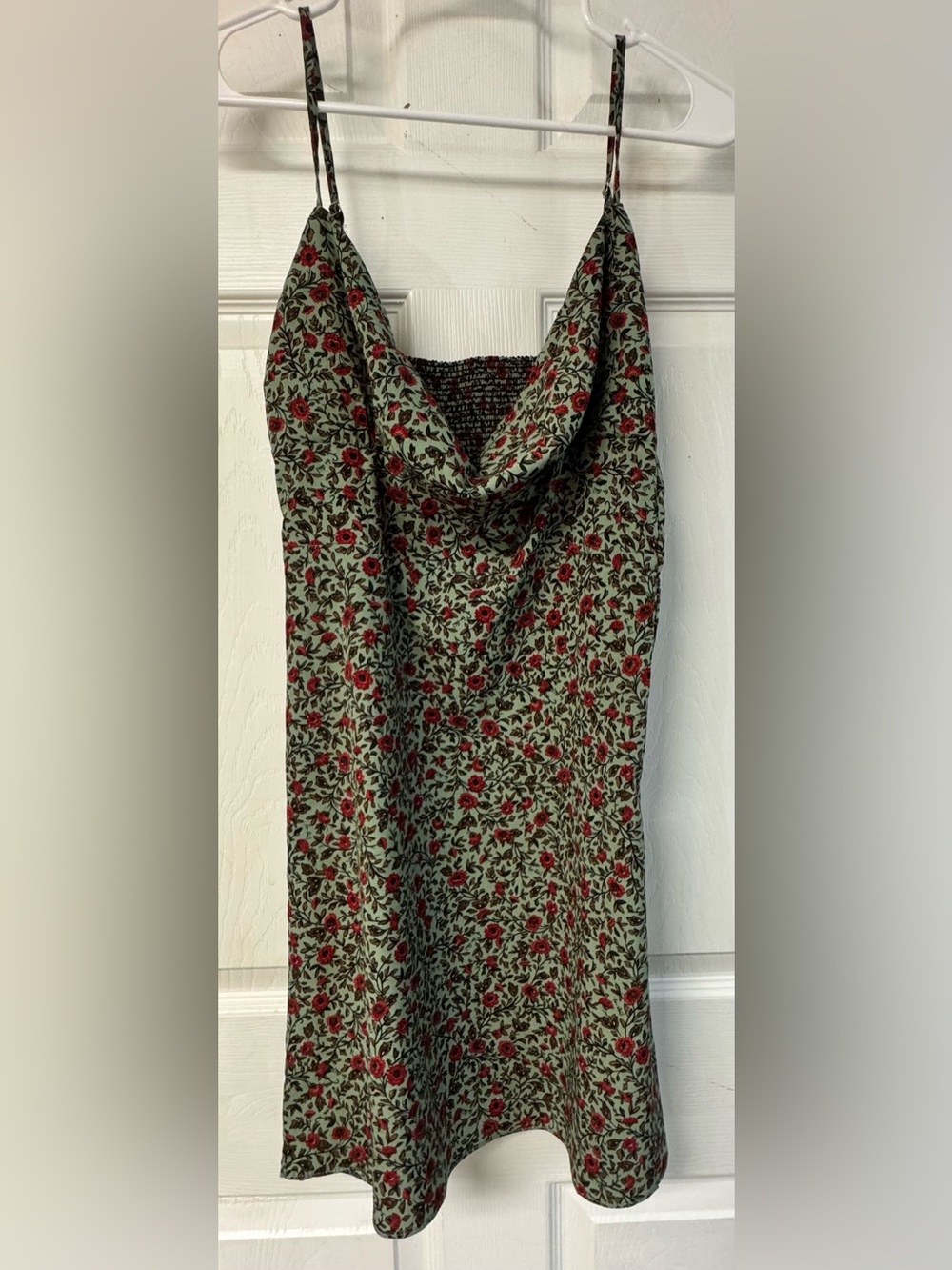Shein Floral Cowl Neck Dress in Sage Green and Red